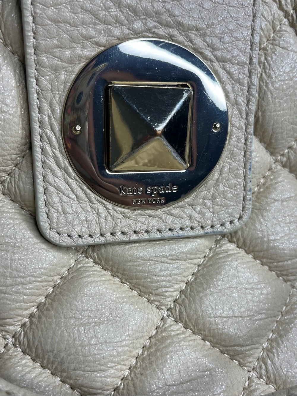 Kate Spade  Quilted Cream Leather Shoulder Bag with Chain Detail